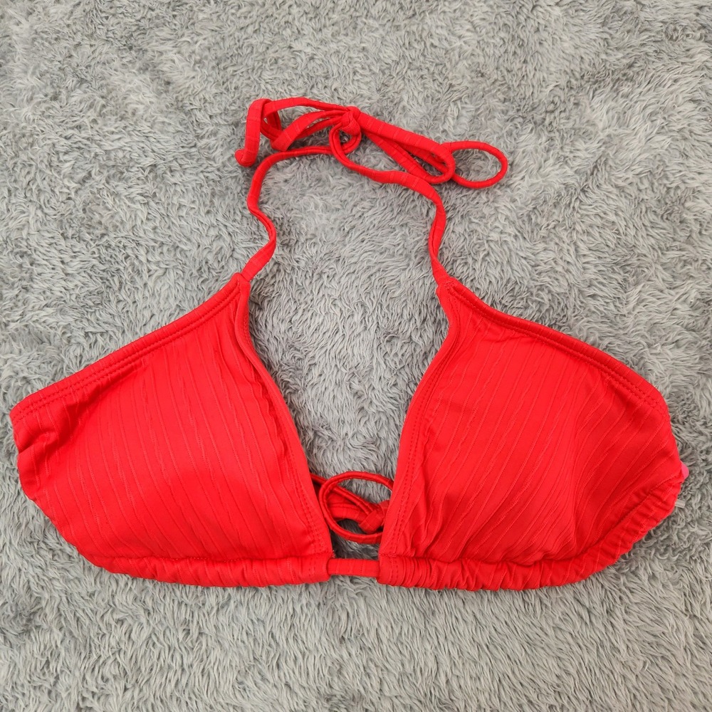 Xhilaration Bikini Top Juniors M Red AG156T Triangle Ribbed Halter Swim Suit New